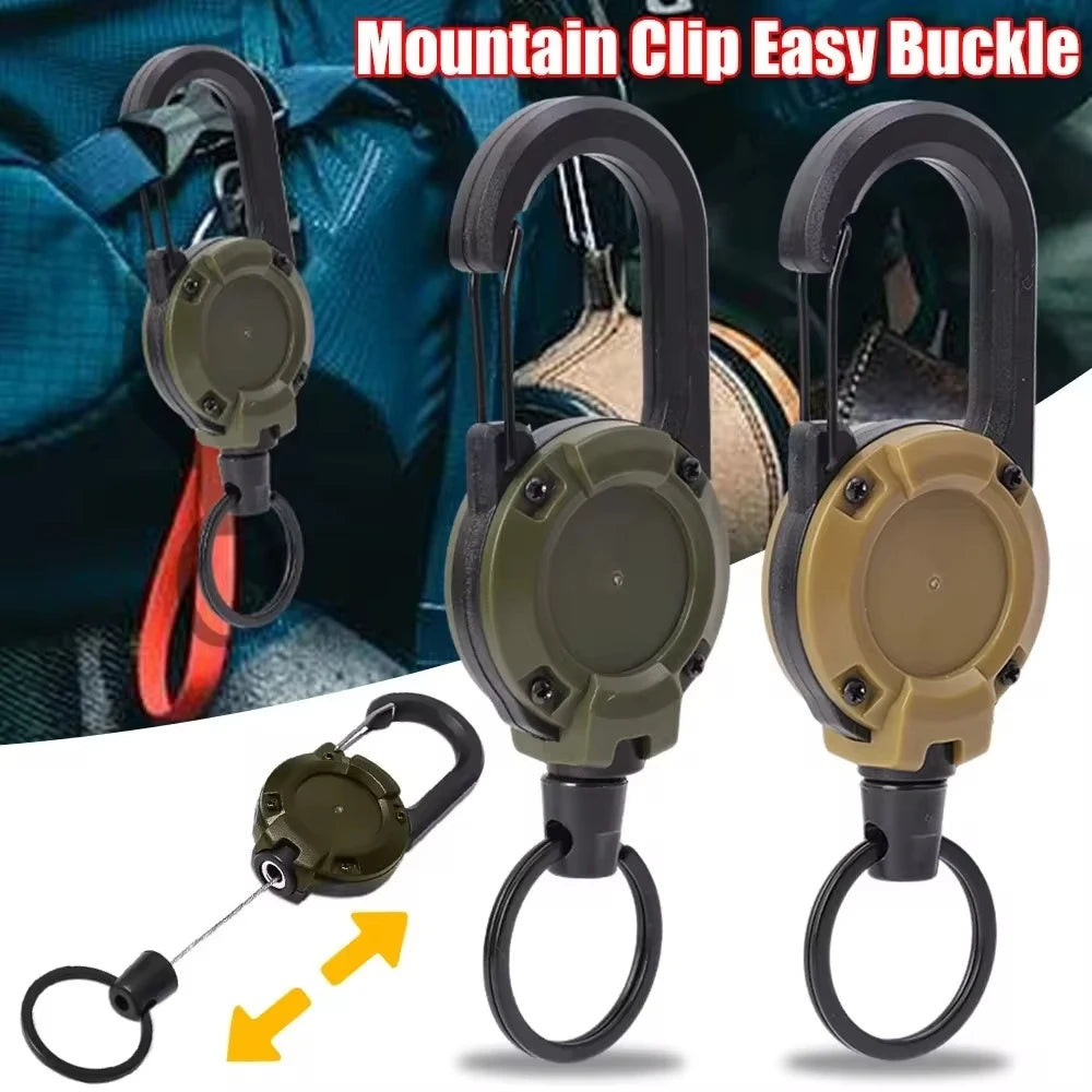 1/5Pcs Retractable Heavy Duty Carabiner Keychain Steel Wire Rope Spring Buckle Pull Reel Anti-theft Outdoor Sporty Key Ring Tool