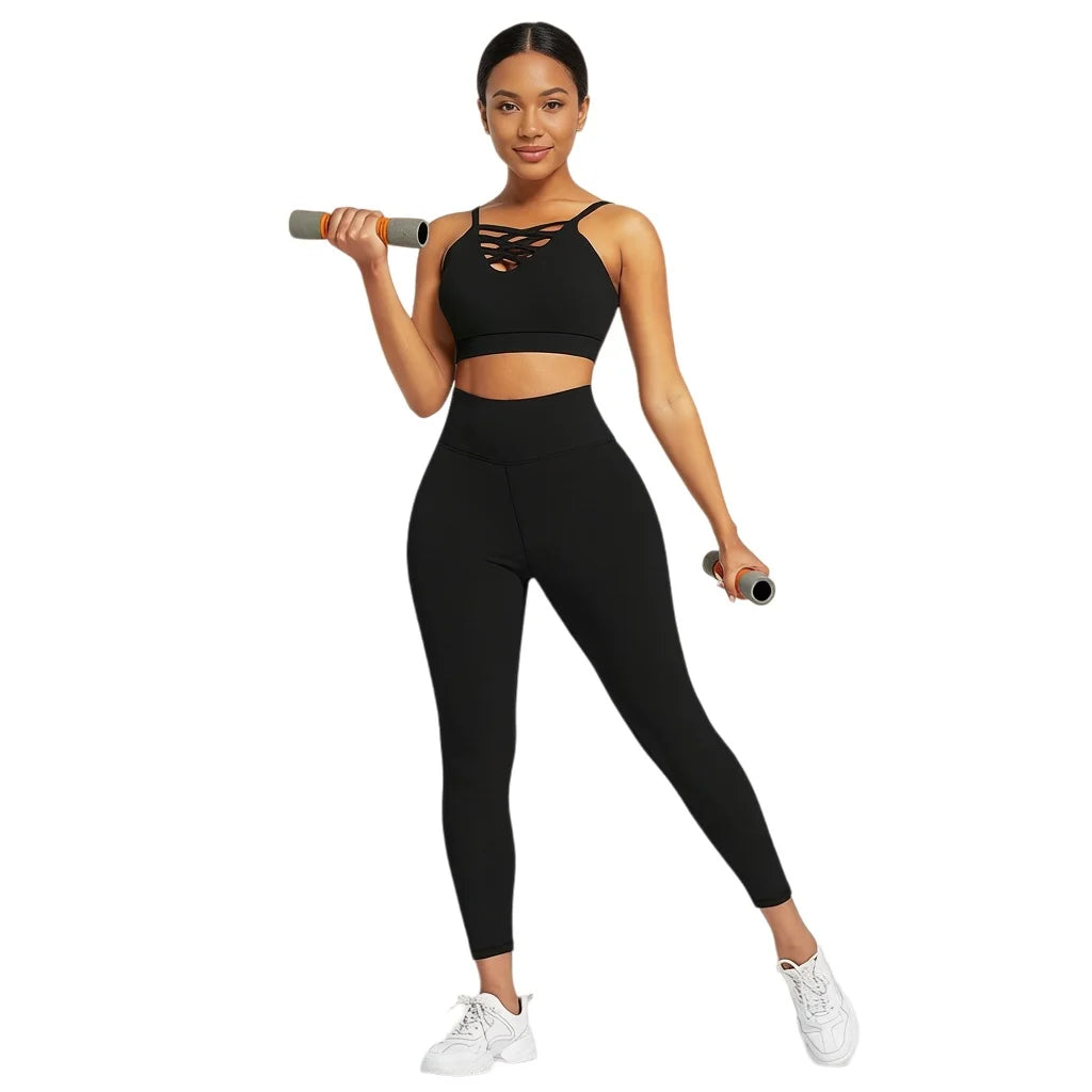 3 Pieces Women's Yoga Fitness Set - Gym Workout Long Sleeve Cropped Hoodie Active Wear Sport Tracksuit