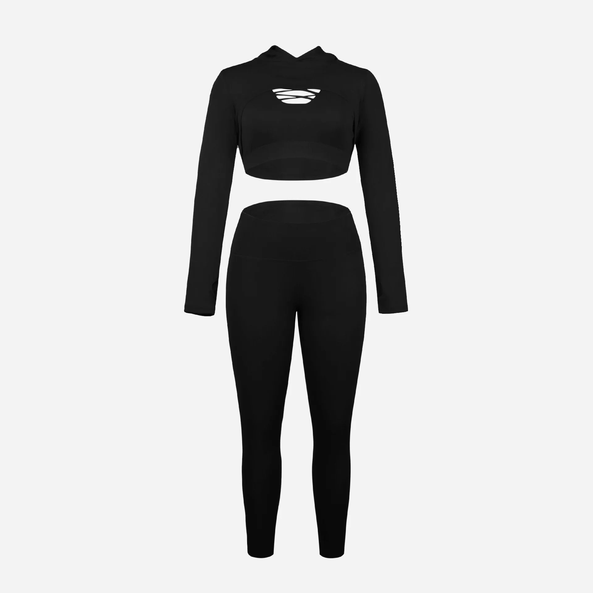 3 Pieces Women's Yoga Fitness Set - Gym Workout Long Sleeve Cropped Hoodie Active Wear Sport Tracksuit