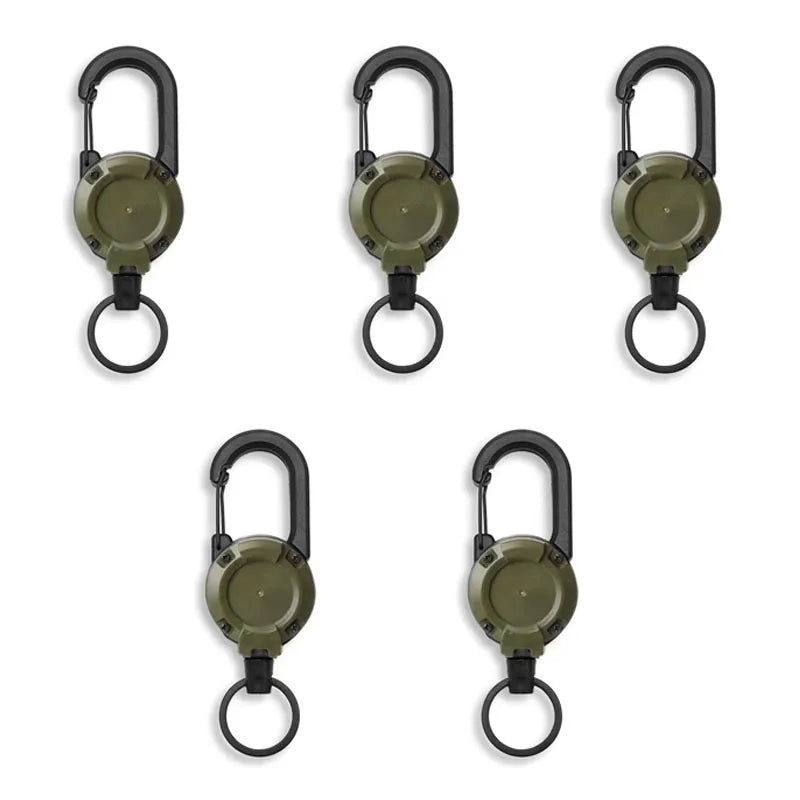 1/5Pcs Retractable Heavy Duty Carabiner Keychain Steel Wire Rope Spring Buckle Pull Reel Anti-theft Outdoor Sporty Key Ring Tool