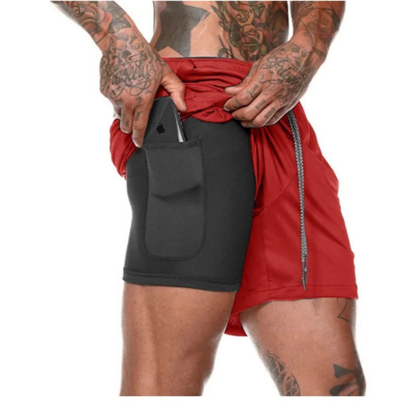 2026New Men Running Shorts Gym Sports Shorts 2 In 1 Quick Dry Workout Training Gym Fitness Jogging Short Pants Summer Men Shorts