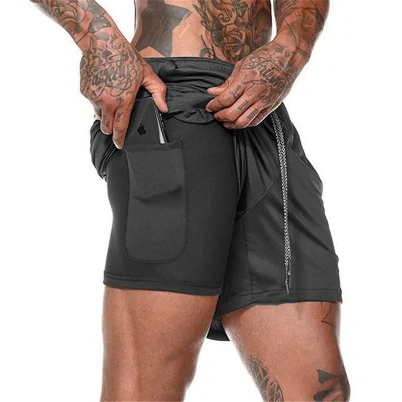 2026New Men Running Shorts Gym Sports Shorts 2 In 1 Quick Dry Workout Training Gym Fitness Jogging Short Pants Summer Men Shorts