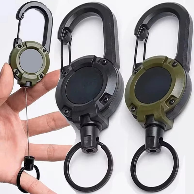 1/5Pcs Retractable Heavy Duty Carabiner Keychain Steel Wire Rope Spring Buckle Pull Reel Anti-theft Outdoor Sporty Key Ring Tool