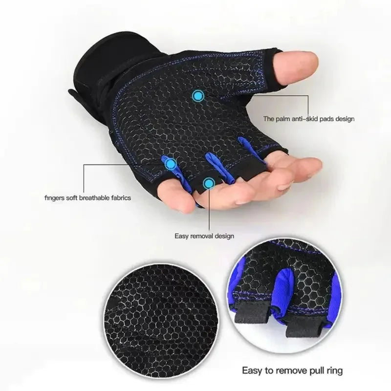 1Pair Gym Gloves for Fitness Weight Lifting Wristband Gloves Body Building Training Sports Exercise Cycling Glove