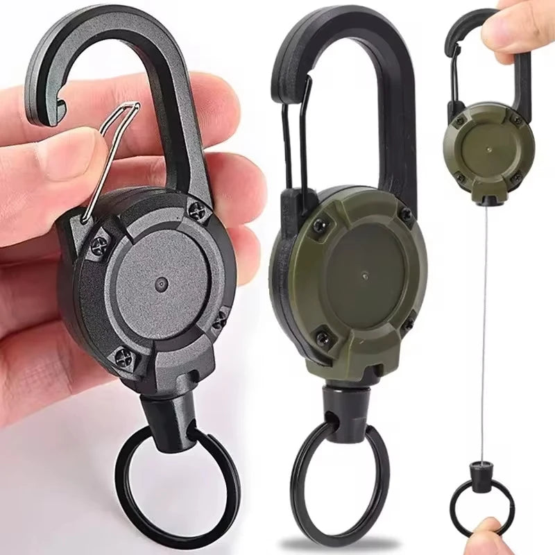 1/5Pcs Retractable Heavy Duty Carabiner Keychain Steel Wire Rope Spring Buckle Pull Reel Anti-theft Outdoor Sporty Key Ring Tool