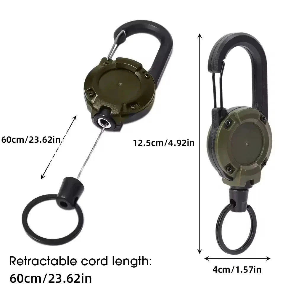 1/5Pcs Retractable Heavy Duty Carabiner Keychain Steel Wire Rope Spring Buckle Pull Reel Anti-theft Outdoor Sporty Key Ring Tool