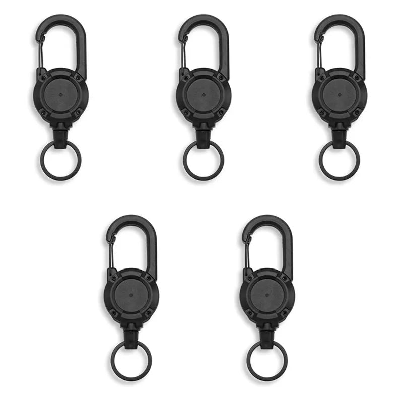 1/5Pcs Retractable Heavy Duty Carabiner Keychain Steel Wire Rope Spring Buckle Pull Reel Anti-theft Outdoor Sporty Key Ring Tool