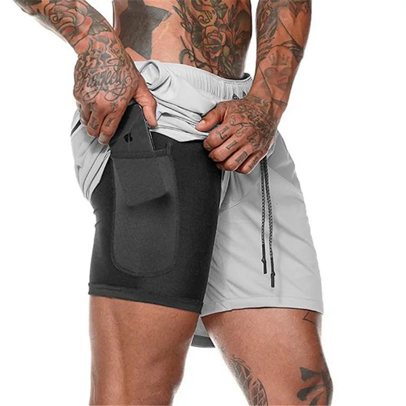 2026New Men Running Shorts Gym Sports Shorts 2 In 1 Quick Dry Workout Training Gym Fitness Jogging Short Pants Summer Men Shorts